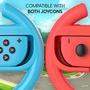 TalkWorks Steering Wheel Controller for Nintendo Switch (2 Pack) - Racing Games Accessories Joy Con Controller Grip for Mario Kart, Blue/Red Combo