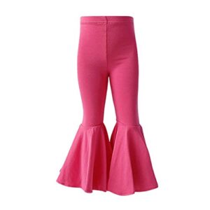 kids toddler little baby girl ruffle leggings bell bottom flare pants cotton long high waist solid color tights fall winter outfit workout yoga gymnastics dance casual trousers hot pink 6-12 months