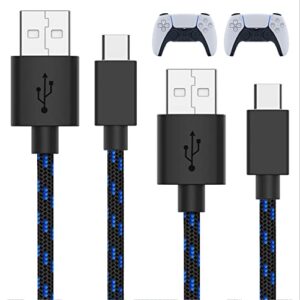 talk works fast charge usb-c charger cable for ps5 controller - 10 feet long, heavy-duty braided type c cord charging compatible with sony playstation 5 - black-blue (2 pack)