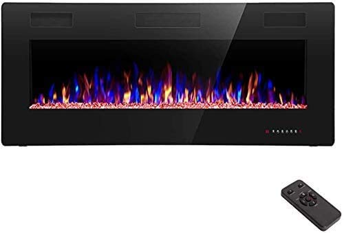 R.W.FLAME 42IN Recessed and Wall Mounted,The Thinnest Fireplace,Low Noise, Fit for 2 x 6 and 2 x 4 Stud, Remote Control with Timer,Touch Screen,Adjustable Flame Color and Speed