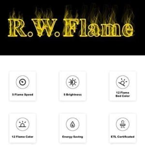 R.W.FLAME 42IN Recessed and Wall Mounted,The Thinnest Fireplace,Low Noise, Fit for 2 x 6 and 2 x 4 Stud, Remote Control with Timer,Touch Screen,Adjustable Flame Color and Speed