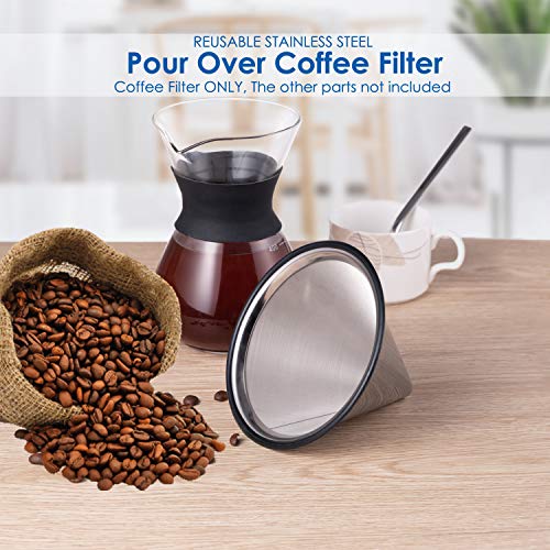 TEEMADE Pour Over Coffee Filter Metal Base Reusable Stainless Steel Coffee Dripper Perfect for Chemex Hario Bodum & Other Coffee Makers Paperless Coffee Filter for Sustainable Brewing