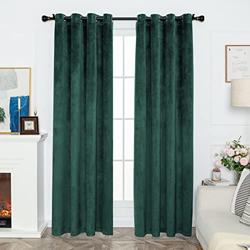 FY FIBER HOUSE Vertical Standards Super Soft Luxury Velvet Vintage Curtains Room Darkening Window Panels for Bedroom Living Room Office Nursery 52Wx108L Inch Grommet Set of 2 Dark Green