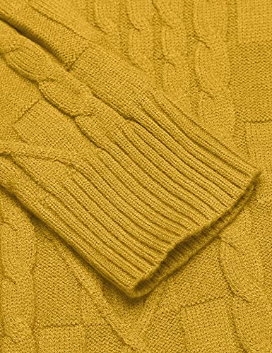 COOFANDY Men's Slim Fit Turtleneck Sweater Casual Cable Knit Pullover Sweaters Yellow