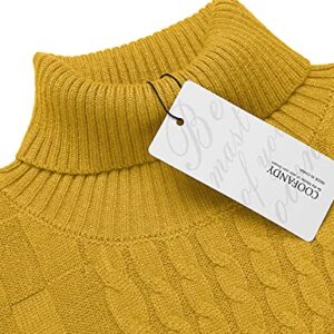 COOFANDY Men's Slim Fit Turtleneck Sweater Casual Cable Knit Pullover Sweaters Yellow