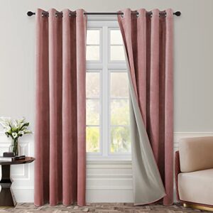 homeideas 100% blackout velvet curtains 84 inches 2 panels blush pink black out curtains for bedroom living room nursery, room darkening thermal insulated grommet window drapes, mauve, w52 x l84