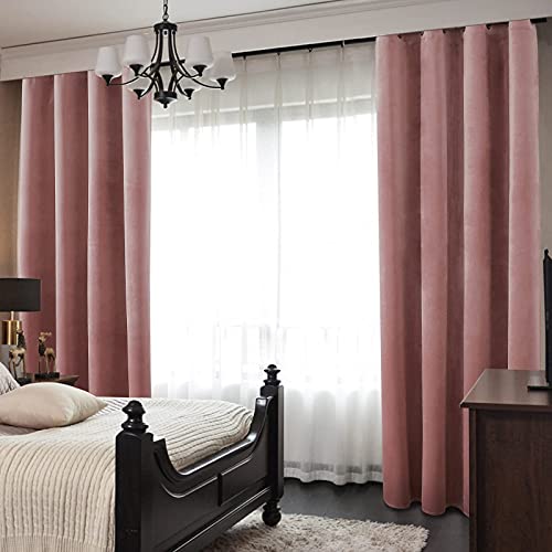 HOMEIDEAS 100% Blackout Velvet Curtains 84 Inches 2 Panels Blush Pink Black Out Curtains for Bedroom Living Room Nursery, Room Darkening Thermal Insulated Grommet Window Drapes, Mauve, W52 x L84