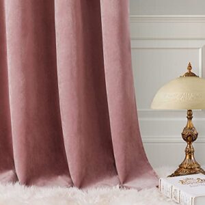 HOMEIDEAS 100% Blackout Velvet Curtains 84 Inches 2 Panels Blush Pink Black Out Curtains for Bedroom Living Room Nursery, Room Darkening Thermal Insulated Grommet Window Drapes, Mauve, W52 x L84