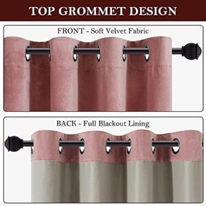 HOMEIDEAS 100% Blackout Velvet Curtains 84 Inches 2 Panels Blush Pink Black Out Curtains for Bedroom Living Room Nursery, Room Darkening Thermal Insulated Grommet Window Drapes, Mauve, W52 x L84