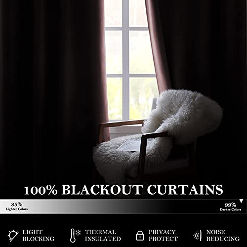 HOMEIDEAS 100% Blackout Velvet Curtains 84 Inches 2 Panels Blush Pink Black Out Curtains for Bedroom Living Room Nursery, Room Darkening Thermal Insulated Grommet Window Drapes, Mauve, W52 x L84