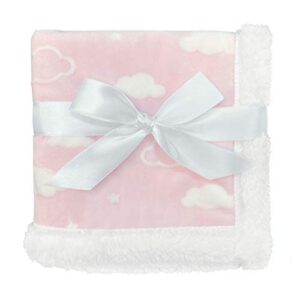 american baby company heavenly soft chenille/sherpa security blanket, 3d pink cloud, 14" x 14", for boys & girls