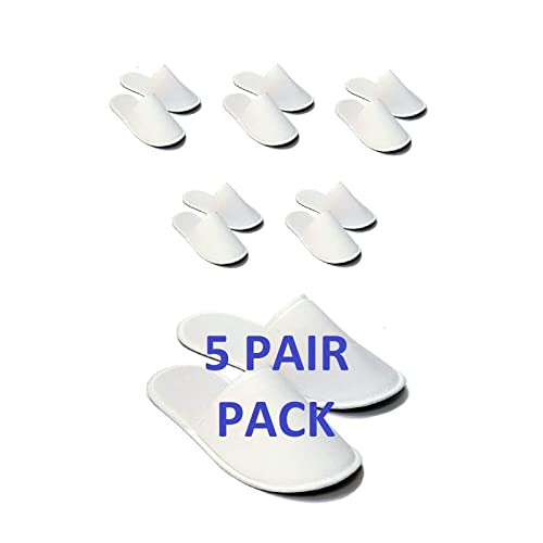 CHOCHILI 5 Pairs Fabric Packed Disposable Hotel Slippers for Airbnb Spa Salon Party Wedding Guests - Fits up to Adult US Men Size 10 & Women Size 11, White