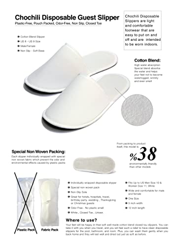 CHOCHILI 5 Pairs Fabric Packed Disposable Hotel Slippers for Airbnb Spa Salon Party Wedding Guests - Fits up to Adult US Men Size 10 & Women Size 11, White