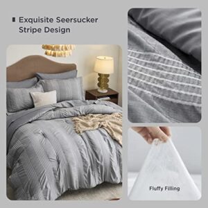 Bedsure Bed in a Bag Queen - Queen Comforter Set 7 Pieces Stripes Seersucker Bedding Set, Soft Lightweight Down Alternative Comforter, Queen Bed Set (Smoky Grey, Queen 88 x 88 Inch)