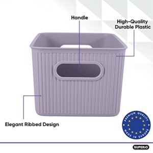 Superio Ribbed Collection - Decorative Plastic Open Home Storage Bins Organizer Baskets, Medium Lilac Purple (1 Pack) Container Boxes for Organizing Closet Shelves Drawer Shelf 5 Liter