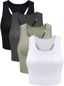 4 pieces basic workout crop tank tops sleeveless racerback sport tank top for women yoga running (black, charcoal gray, olive green, medium)
