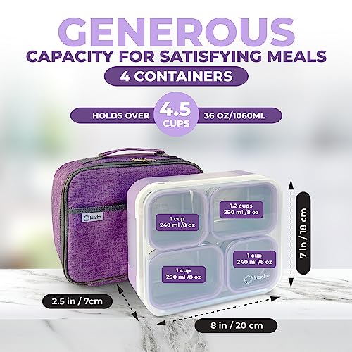 Stainless Steel Bento Lunch Box for Adults Kids with Ice Pack Insulated Lunch Bag, Leak-Proof Snack Boxes, Metal and Plastic Portion Control School Lunch Containers, 4 Compartments, 36 oz Lilac Purple