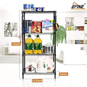 EFINE 4-Shelf Shelving Unit with 8 Hooks and 4-Shelf Liners, NSF Certified, Adjustable Metal Wire Shelves, Shelving Rack and Storage for Kitchen Laundry Bathroom Pantry Closet(23.6W x 14D x 47H) Black