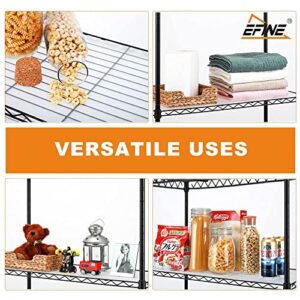 EFINE 4-Shelf Shelving Unit with 8 Hooks and 4-Shelf Liners, NSF Certified, Adjustable Metal Wire Shelves, Shelving Rack and Storage for Kitchen Laundry Bathroom Pantry Closet(23.6W x 14D x 47H) Black