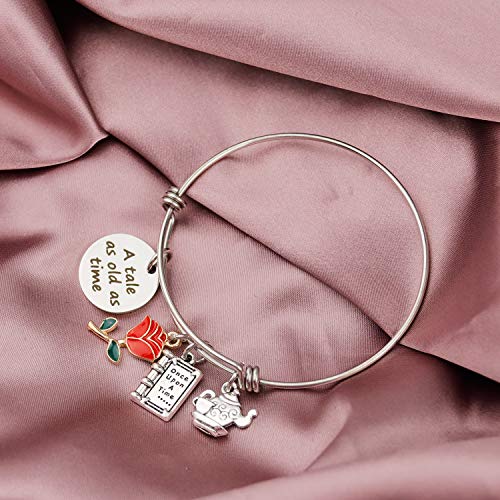 Scwasen A Tale As Old As Time Beauty And The Beast Bracelet Belle Rose Inspired Bangle Jewelry Princess Bracelet Belle Rose Flower Jewelry (bracelet)