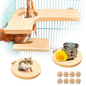 squirrel gerbil chinchilla dwarf hamster l-shaped pedal wooden platform, 3 pieces of natural wooden parrot hamster round standing board (style-2)