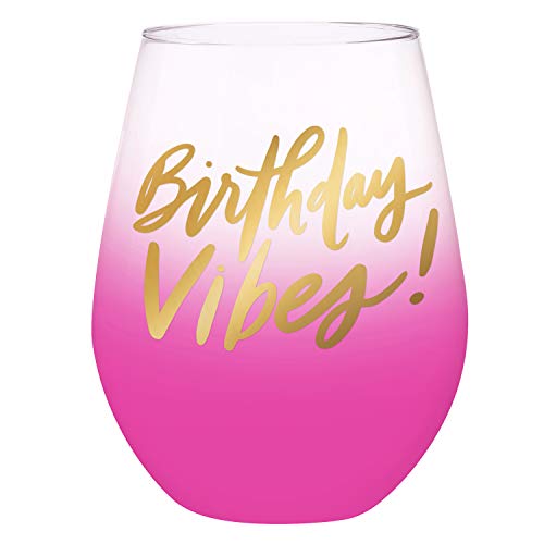 slant collections Jumbo Wine Glass Holds a Whole Bottle of Wine Extra Large Stemless Birthday Wine Glass, 30-Ounces, Birthday Vibes