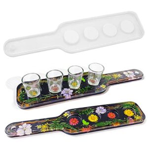 resinworld shot glass serving tray mold, shot glass holder mold for resin, 4 holes shot glasses tray resin mold, for party home decor