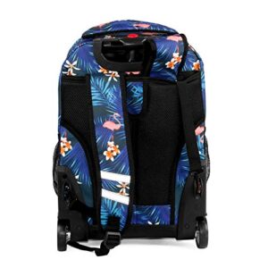 J World New York Sunrise Kids Rolling Backpack for Girls Boys Teen. Roller Bookbag with Wheels, New Flamingo, 18"