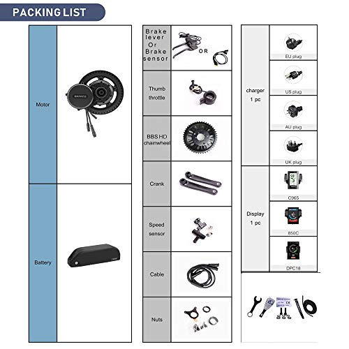 DERUIZ Mid Drive Motor Kit 750W Electric Bicycle Conversion Kits BBS02B for eBike Central Engine with Display(Optinal) for Mountain Bike