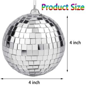 2 Pieces Mirror Disco Ball, Silver Hanging Ball for 50s 60s 70s Disco DJ Light Effect Party, Hanging Ball for Party or DJ Light Effect, Festivals Party Favors and Supplies (4 Inch)