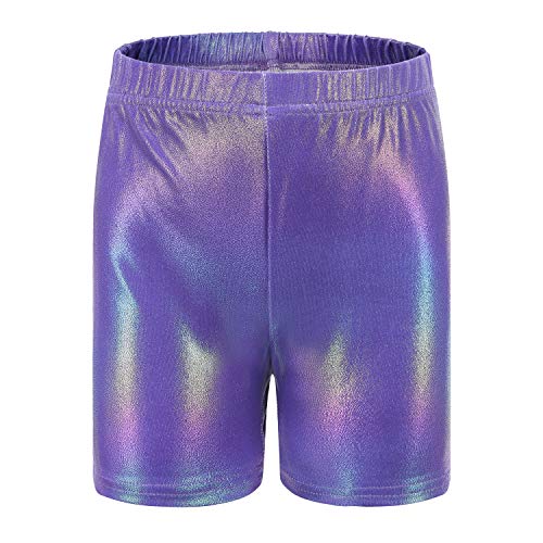 Nothing Girls Gymnastics Shorts Athletic Leotards Sparkle Dance Tumbling 5-10Years (Purple, 7-8 Years)