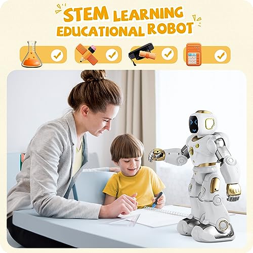 Ruko Smart Robot for Kids, Large Programmable Interactive STEM RC Robot, Voice Control and App Control, Gifts for Boys and Girls 4 5 6 7 8 9, Gold