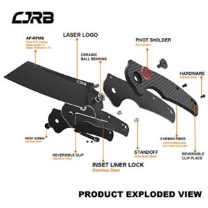 CJRB CUTLERY Folding Knife Crag (J1904) AR-RPM9 Powder Steel Black PVD Blade Carbon Fiber Handle Pocket Knife EDC Knife