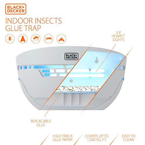 BLACK+DECKER Fly Traps for Indoors- Fruit Fly & Mosquito Trap- Gnat Traps for House- Wall- Mounted Moth & Mosquito Killer via Non Toxic Sticky Glue Paper Insect Killer & Bug Catcher