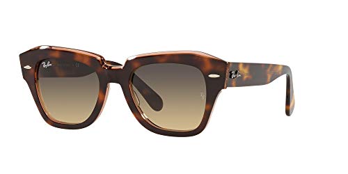 Ray-Ban RB2186 State Street Square Sunglasses, Havana On Transparent Pink/Brown Vintage, 49 mm