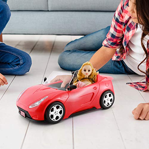 Convertible Car for Dolls, Glittering Deep Red Convertible Doll Vehicle with Working Seat Belts Ideal Gift Increase Children's Fun