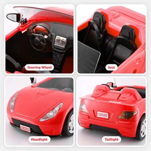 Convertible Car for Dolls, Glittering Deep Red Convertible Doll Vehicle with Working Seat Belts Ideal Gift Increase Children's Fun