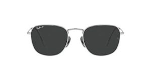 ray-ban men's rb8157 frank titanium square sunglasses, silver/black polarized, 48 mm