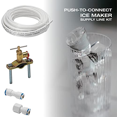 Homewerks 7252-25-14-PTC Ice Maker Supply Line and Humidifier Installation Kit 1/4-Inch x 25ft Push to Connect Poly Tube Universal Compatibility, Brass