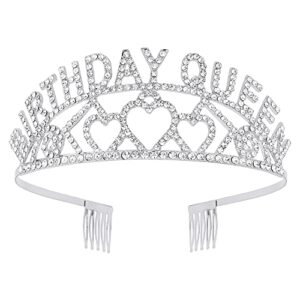 aoprie birthday tiara for women silver birthday queen headband happy birthday tiara and crown for women rhinestone crystal decor