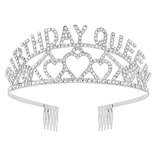 AOPRIE Birthday Tiara for Women Silver Birthday Queen Headband Happy Birthday Tiara and Crown for Women Rhinestone Crystal Decor