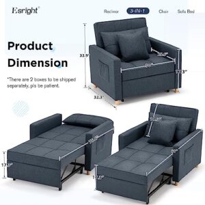 Esright 40 Inch Chair Bed 3-in-1 Convertible Futon Chair Multi-Functional Adjustable Reading Sofa, Sleeper Chair with Modern Linen Fabric, Navy