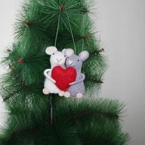 ZJHBONE Wool Felt Christmas Love Mouse Handmade Handing Mice Ornaments for Decorative