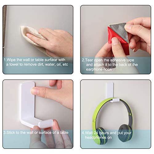 4 Pieces Headphone Hanger Headphone Hook Headset Holders Headphone Wall Mount with Adhesive Glues Headset Acrylic Holder Mount for General Purpose Game Headphones (White Pad Style)