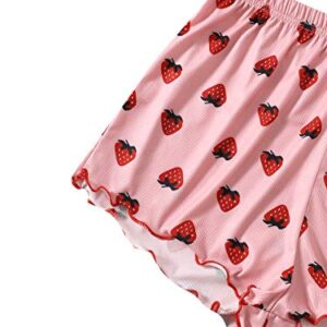 SweatyRocks Women's Summer Strawberry Print Cami Top and Shorts Sleepwear Pajamas Set Strawberry Pink M