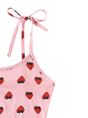 SweatyRocks Women's Summer Strawberry Print Cami Top and Shorts Sleepwear Pajamas Set Strawberry Pink M