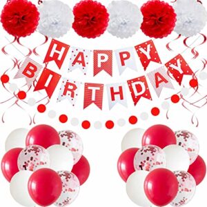 ANSOMO Red and White Happy Birthday Party Decorations with Banner 30 Pcs Balloons