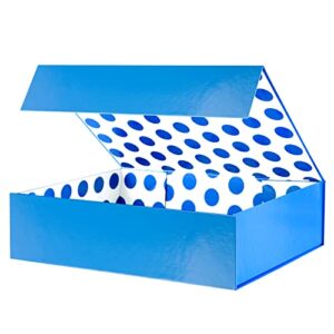 green bean gift box 13x9.7x3.4 inches, large blue gift box with lid, shirt gift box, magnetic gift box for gift packaging (glossy metallic blue, polka dot design inside)