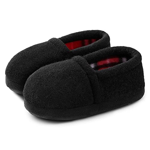 Tuboom Slippers for Kids Boys House Warm Shoes with Cozy Memory Foam Indoor Outdoor Black Size 4-5