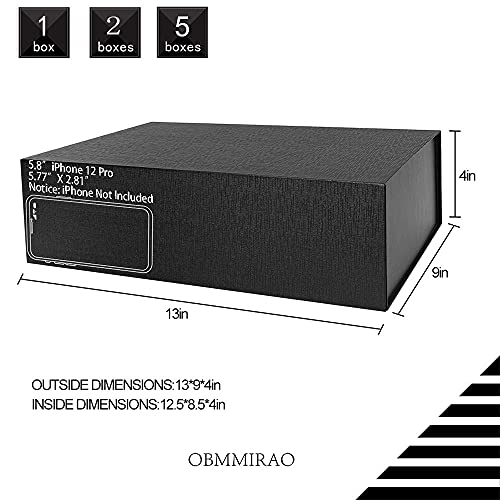 OBMMIRAO Upgrade 1PCS 13x9x4 Inch Black Hard Large Gift Box with Lid, Foldable Magnetic Gift Boxes,Groomsman Box bridesmaid proposal box, Reusable Gift Boxes for Clothes